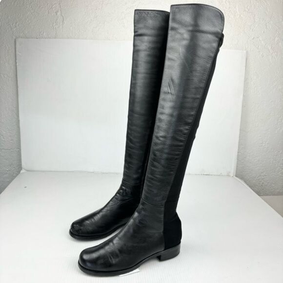 Stuart Weitzman 5050 Over-The-Knee block heel Black Nappa Leather Boots 6.5 - Picture 5 of 13